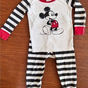 Hanna Andersson Mickey Mouse Striped Pajama Set - Black, White, Red